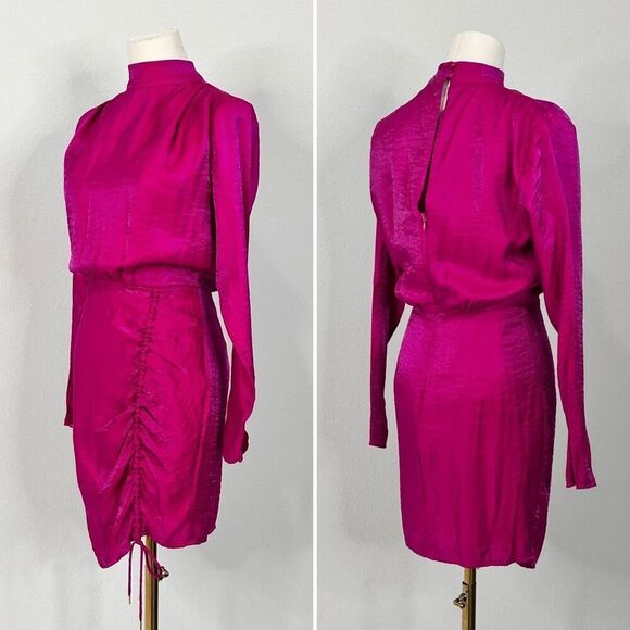 Finders Keepers Yasmine Fuchsia Ruched Dress XS/ 2 Valentine Date Cocktail Party - Picture 7 of 16
